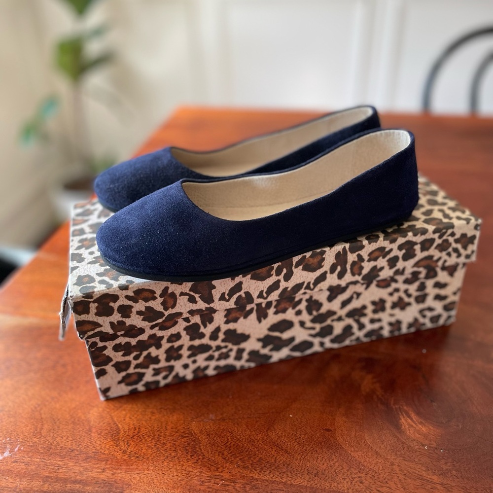 NWB French Sole New York FS/NY Sloop wedgewood navy blue suede flat ballet SZ 6